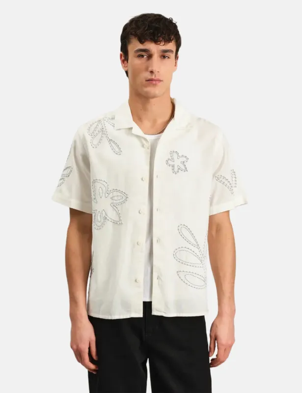 Wax London Didcot Short Sleeve Floral Shirt - Ecru/Pale Blue sold by Article London