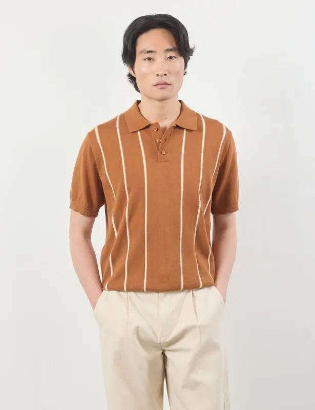 Percival Micro Cable Knitted Polo Cotton - Tobacco Brown sold by Article London