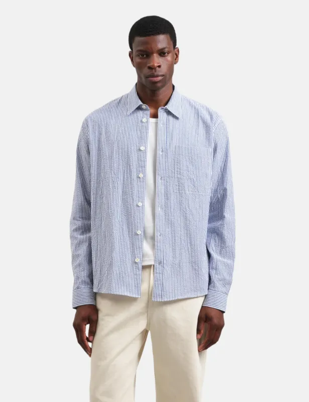 Wax London Rove Stripe Shirt (Seersucker) - Blue sold by Article London