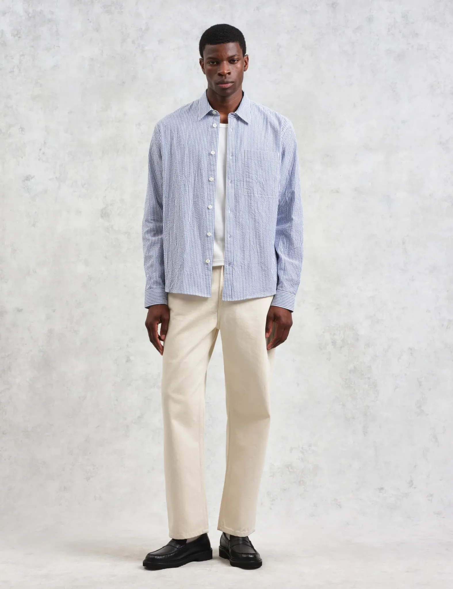 Wax London Rove Stripe Shirt (Seersucker) - Blue sold by Article London product image thumbnail 3