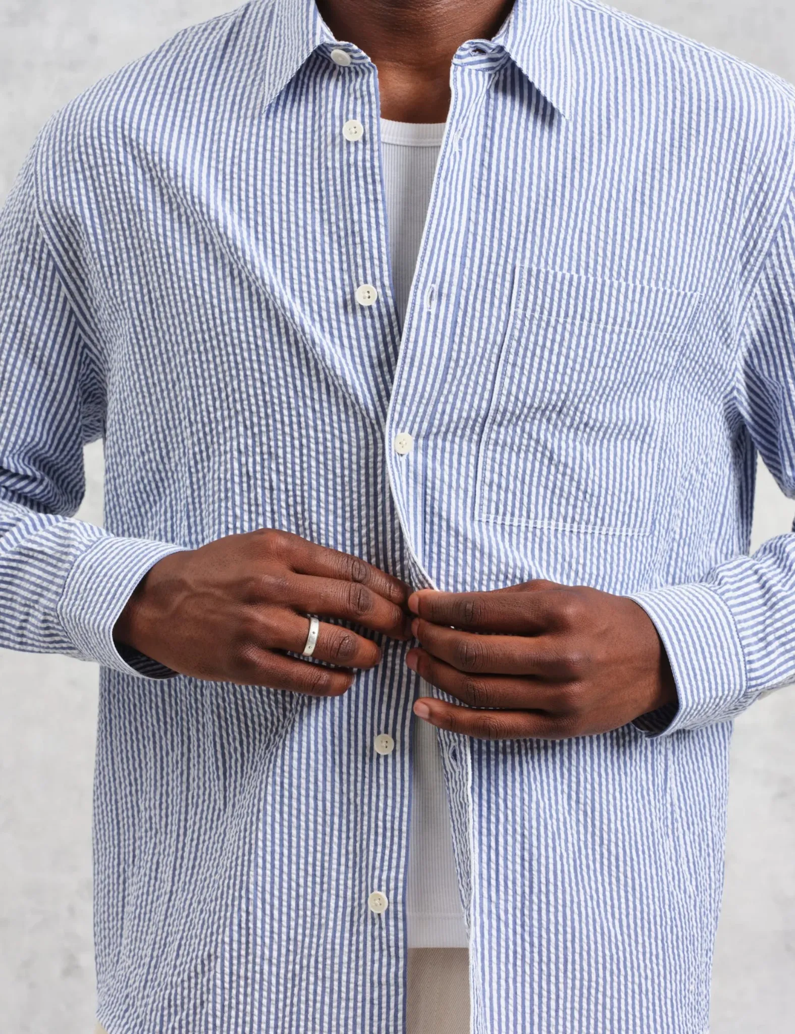 Wax London Rove Stripe Shirt (Seersucker) - Blue sold by Article London product image thumbnail 2