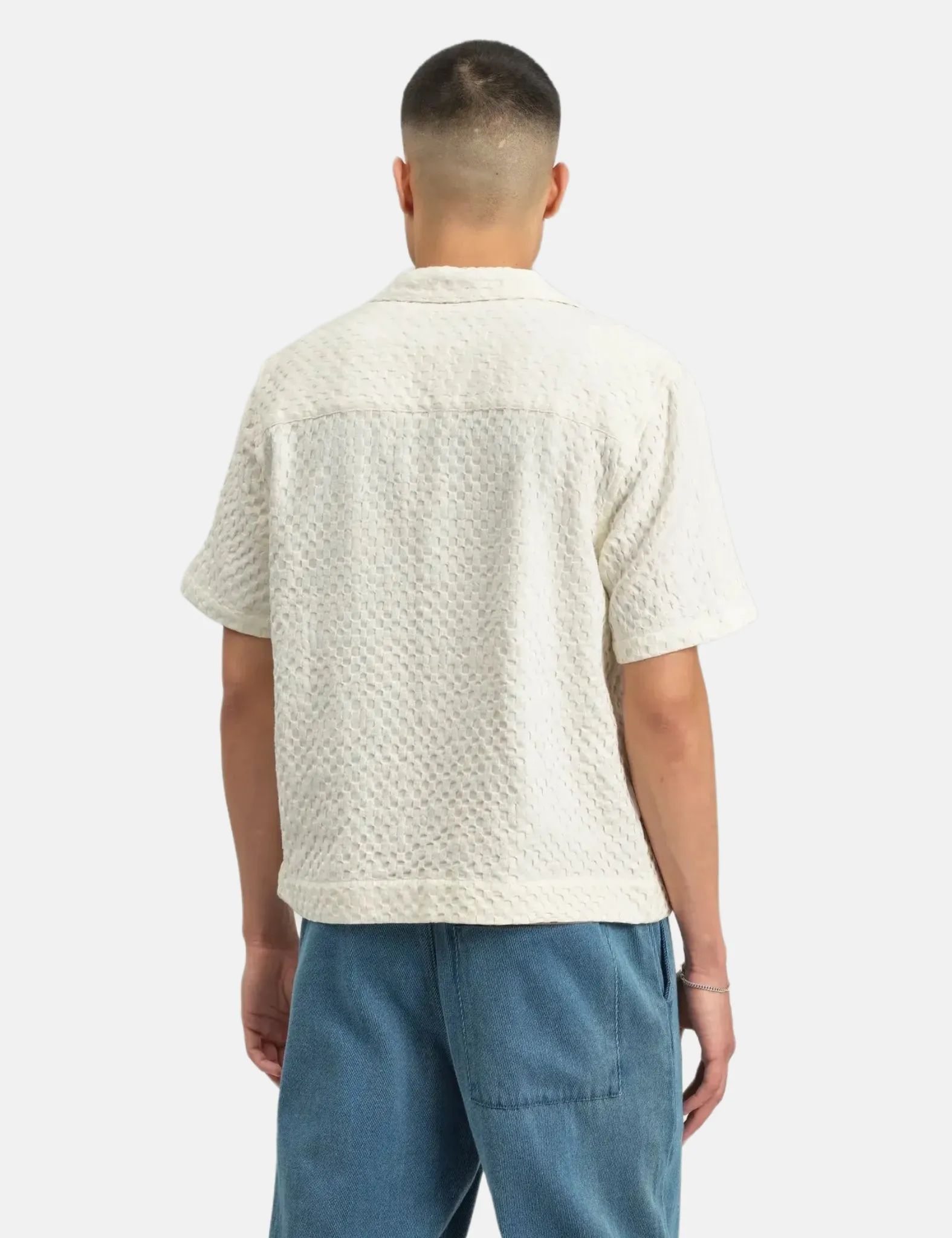 Wax London Lido Short Sleeve Shirt (Box Dobby) - Ecru sold by Article London product image thumbnail 4