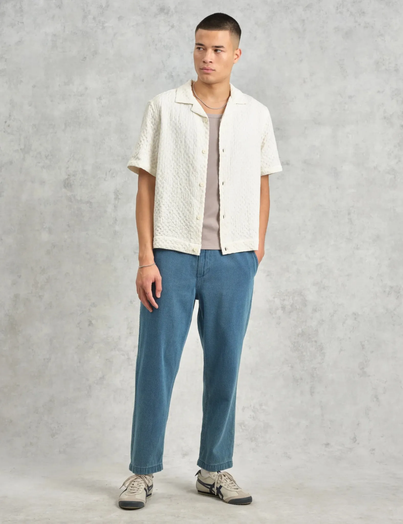 Wax London Lido Short Sleeve Shirt (Box Dobby) - Ecru sold by Article London product image thumbnail 3