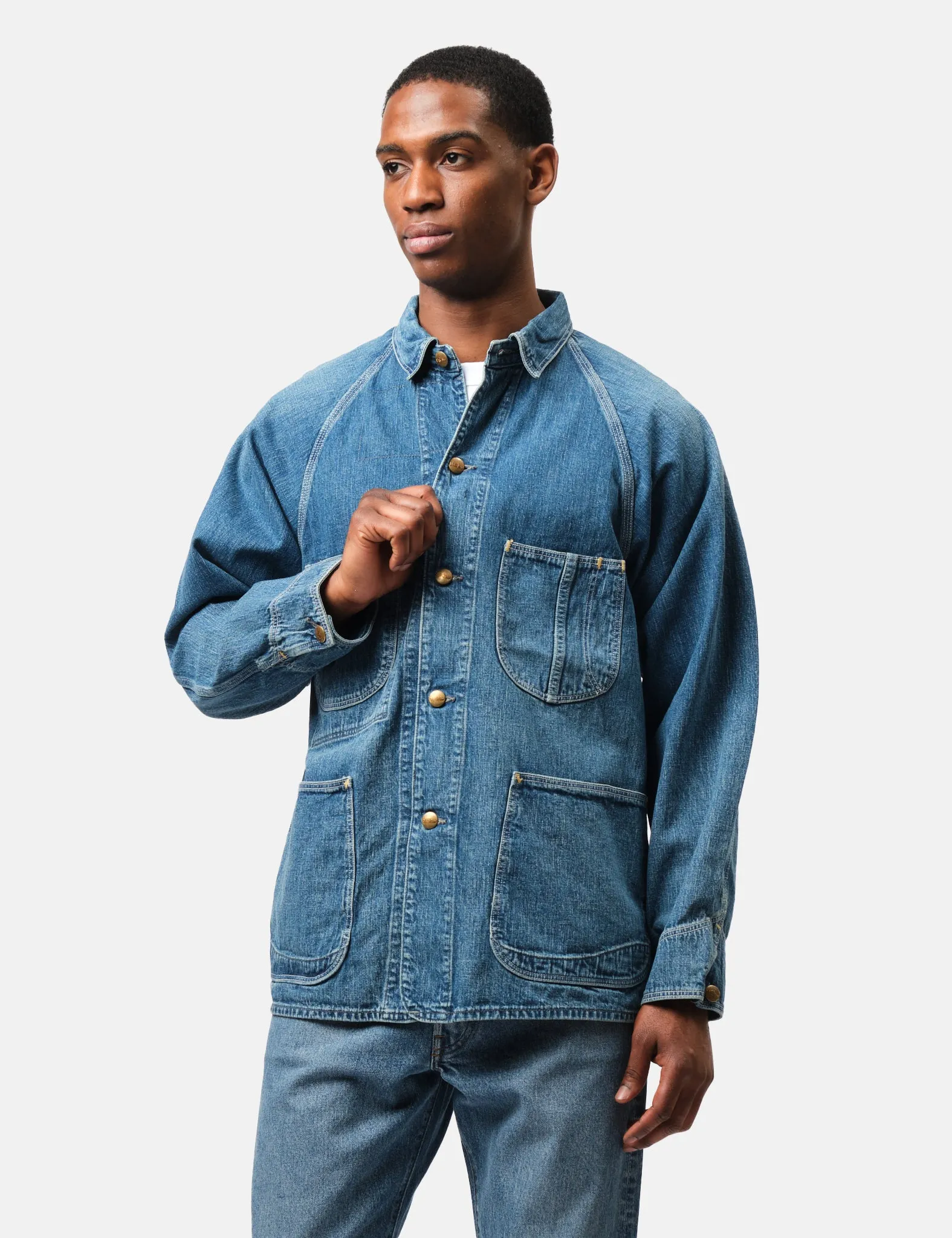 orSlow 1950's Coverall Jacket - Blue, Used Wash sold by Article London product image thumbnail 4