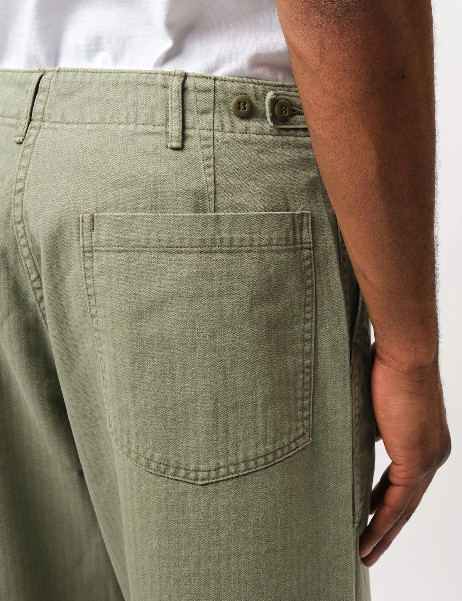 Orslow Herringone Fatigue Pants - Olive Green sold by Article London product image thumbnail 3
