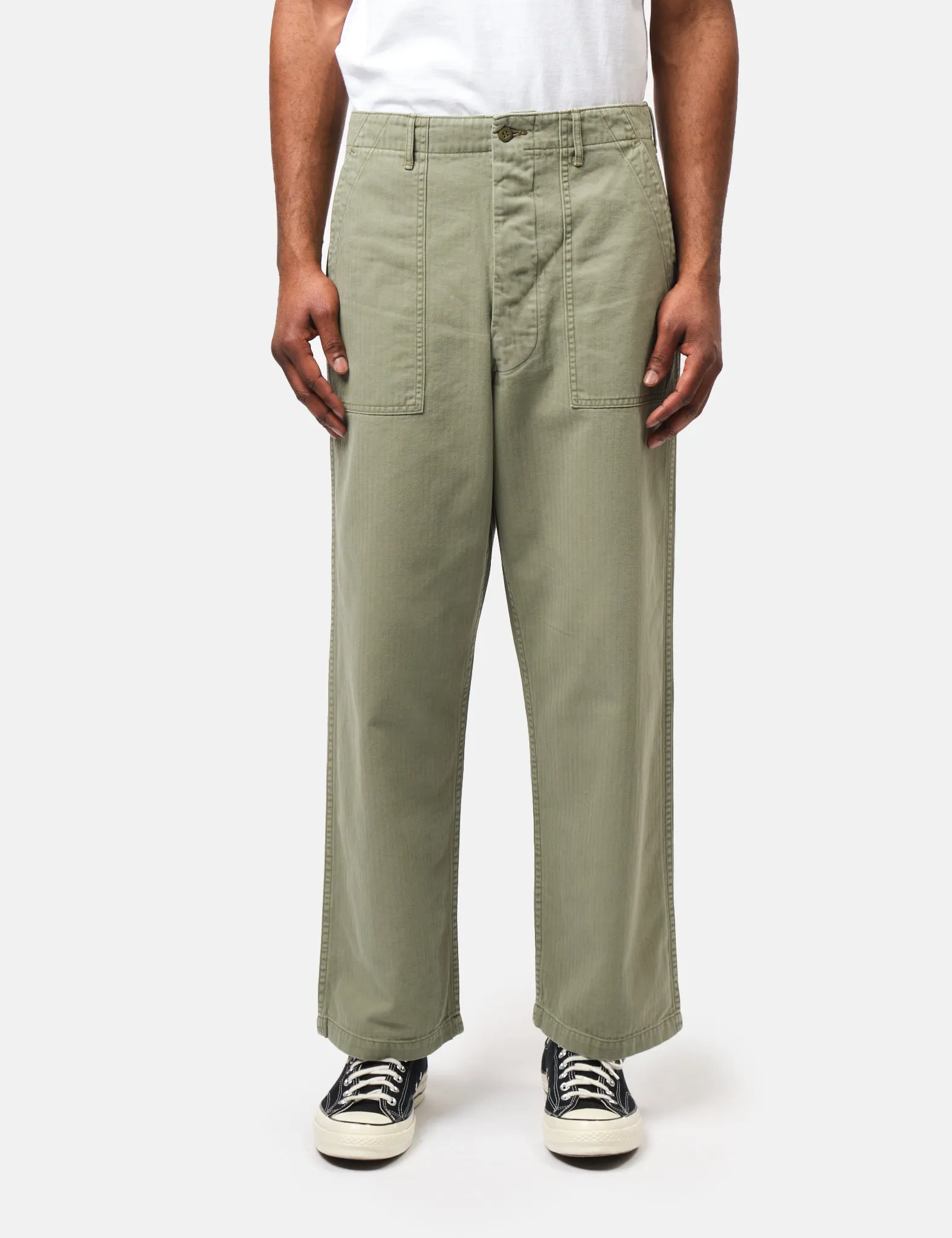 orSlow Herringbone Fatigue Pants - Olive Green sold by Article London