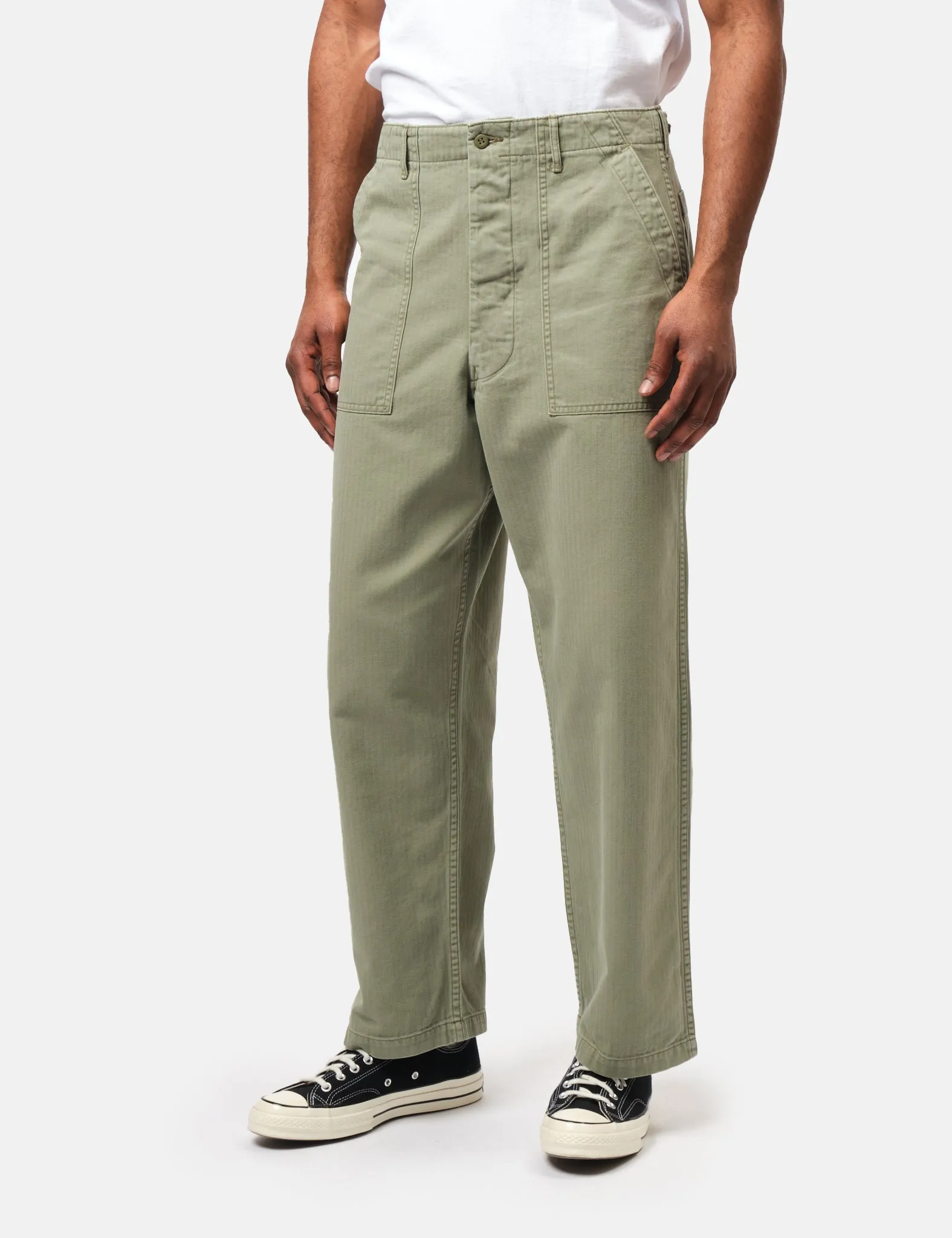 orSlow Herringbone Fatigue Pants - Olive Green sold by Article London product image thumbnail 4