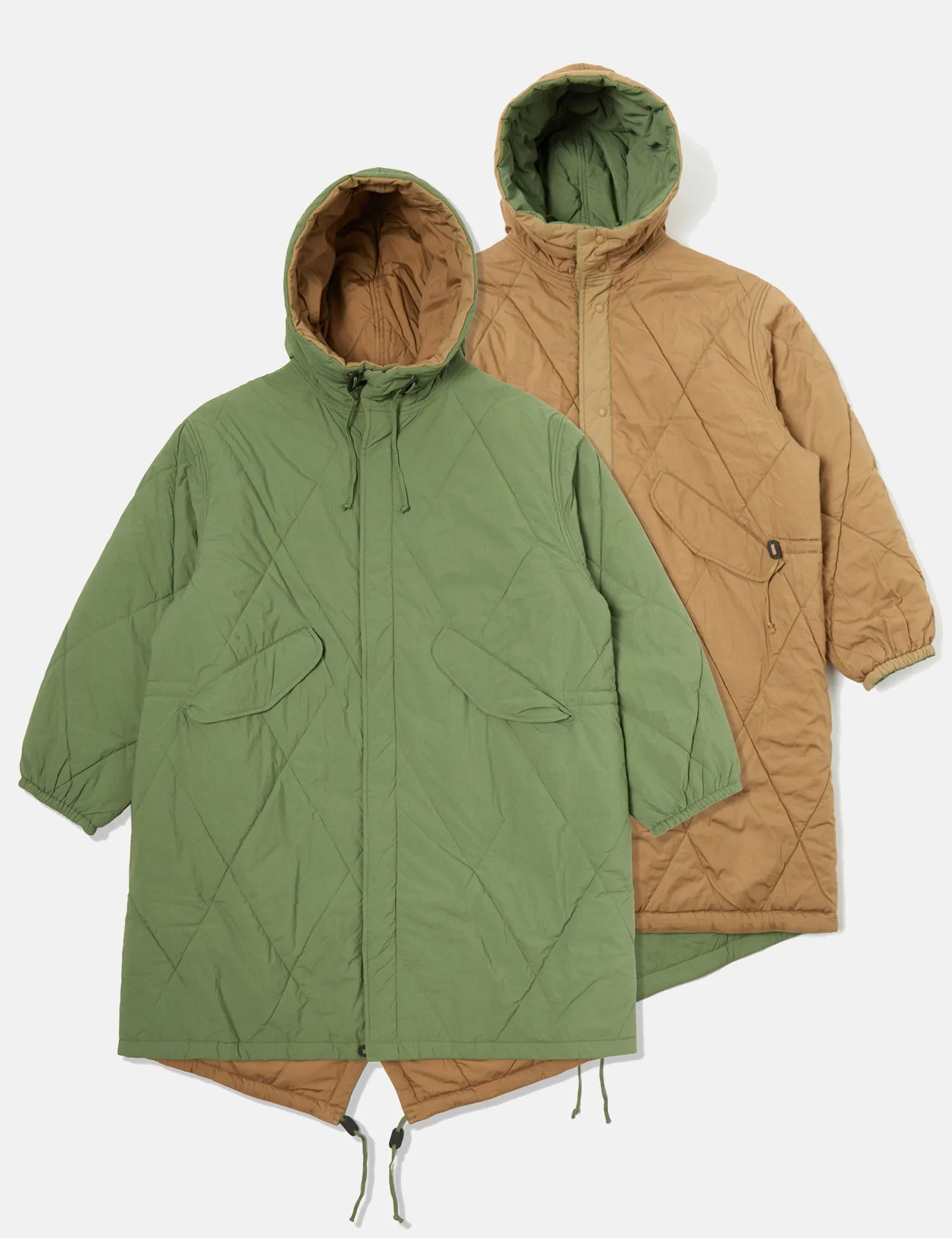 Universal Works Diamond Quilt Parka Jacket - Green sold by Article London product image thumbnail 3