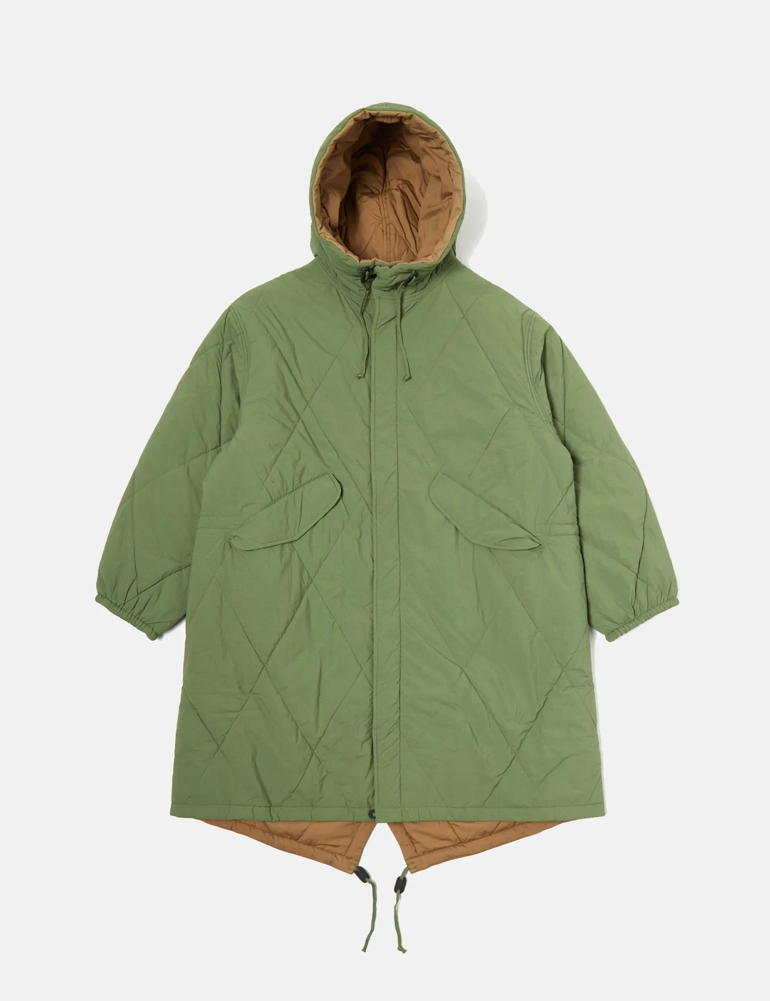 Universal Works Diamond Quilt Parka Jacket - Green sold by Article London