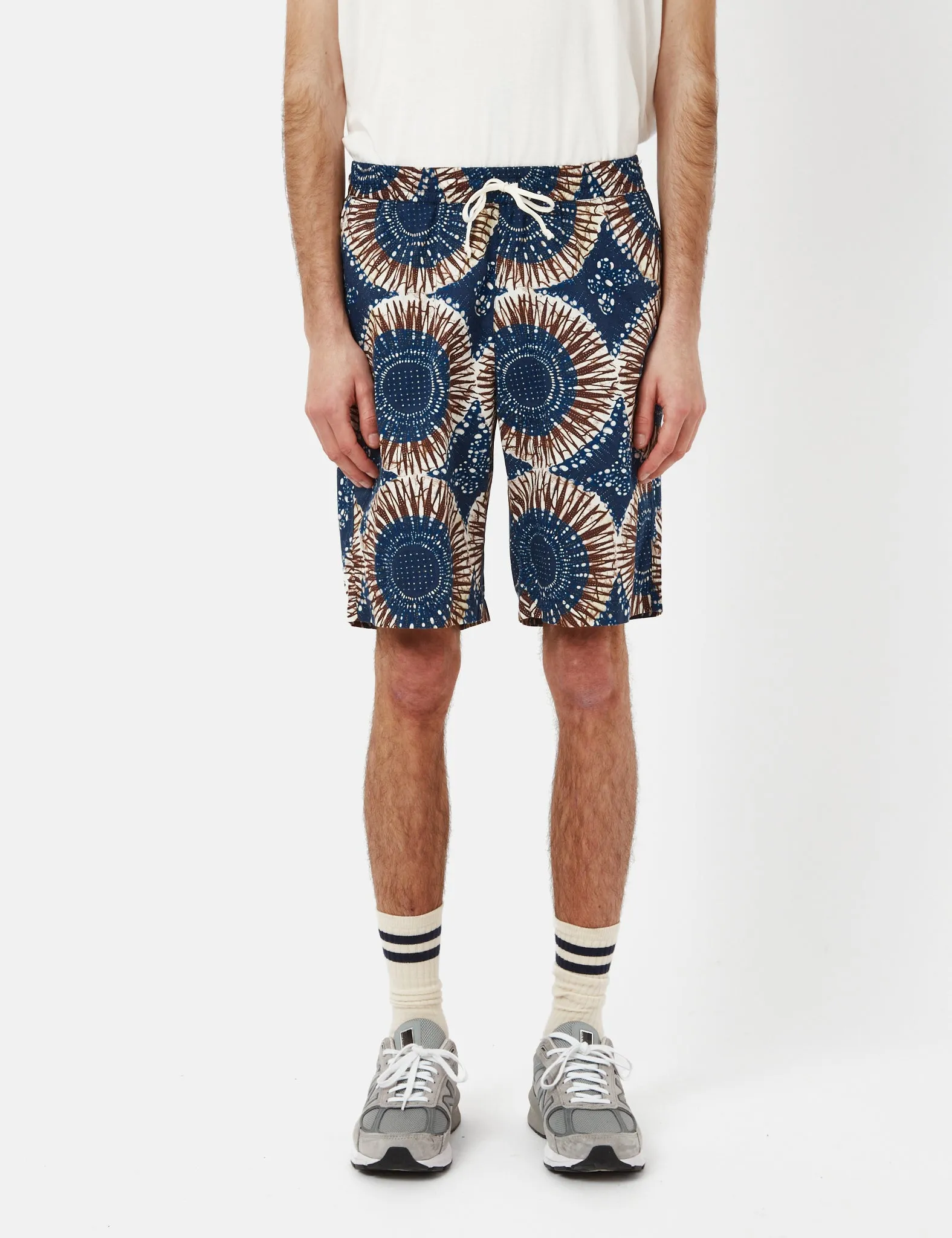 Universal Works Lumber Shorts (Hokkoh Print) - Navy Blue sold by Article London