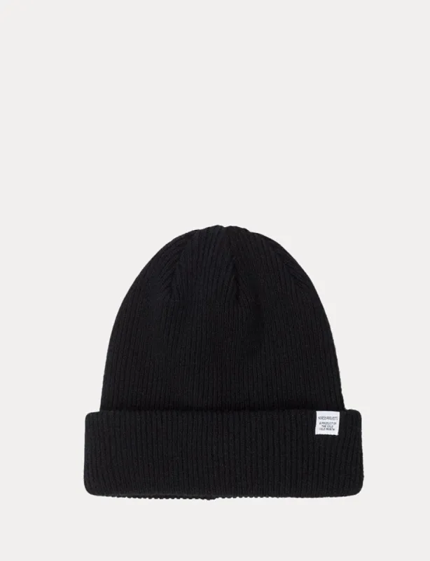 Norse Projects Beanie Hat Brushed (Wool) - Black sold by Article London