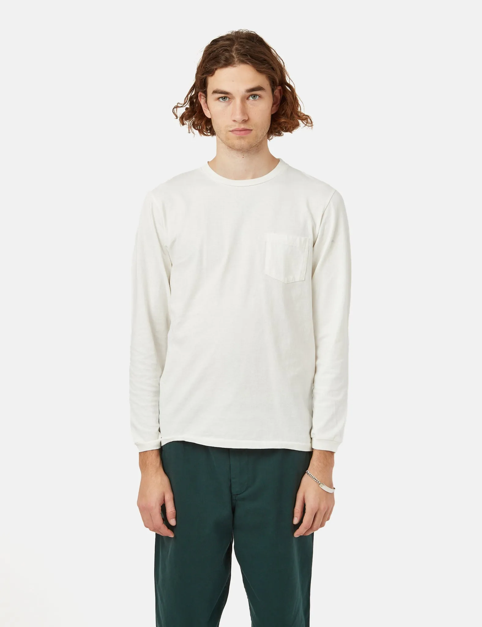 Velva Sheen USA Made Pocket Long Sleeve T-Shirt - White sold by Article London