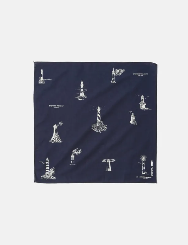Engineered Garments Printed Bandana - Lighthouse Navy Blue sold by Article London
