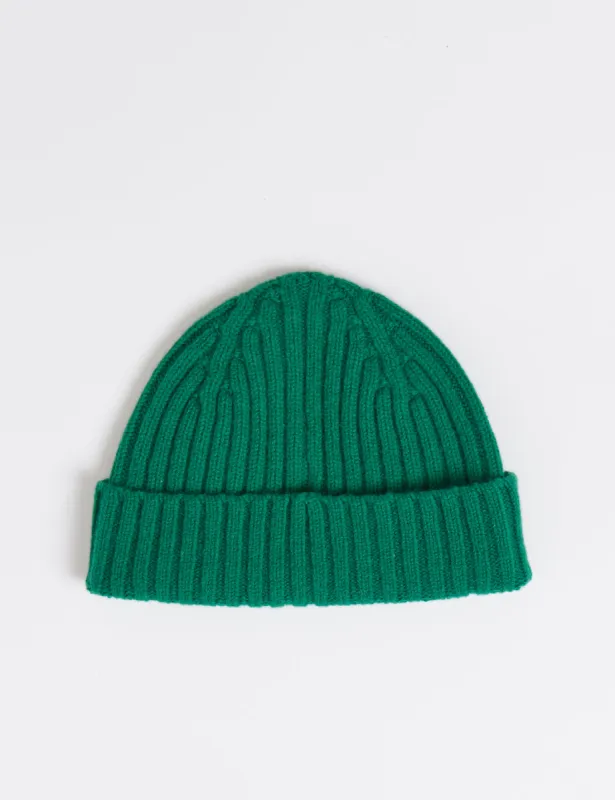 Bhode 2x2 Rib Beanie Hat (Lambswool) - Grove Green sold by Article London