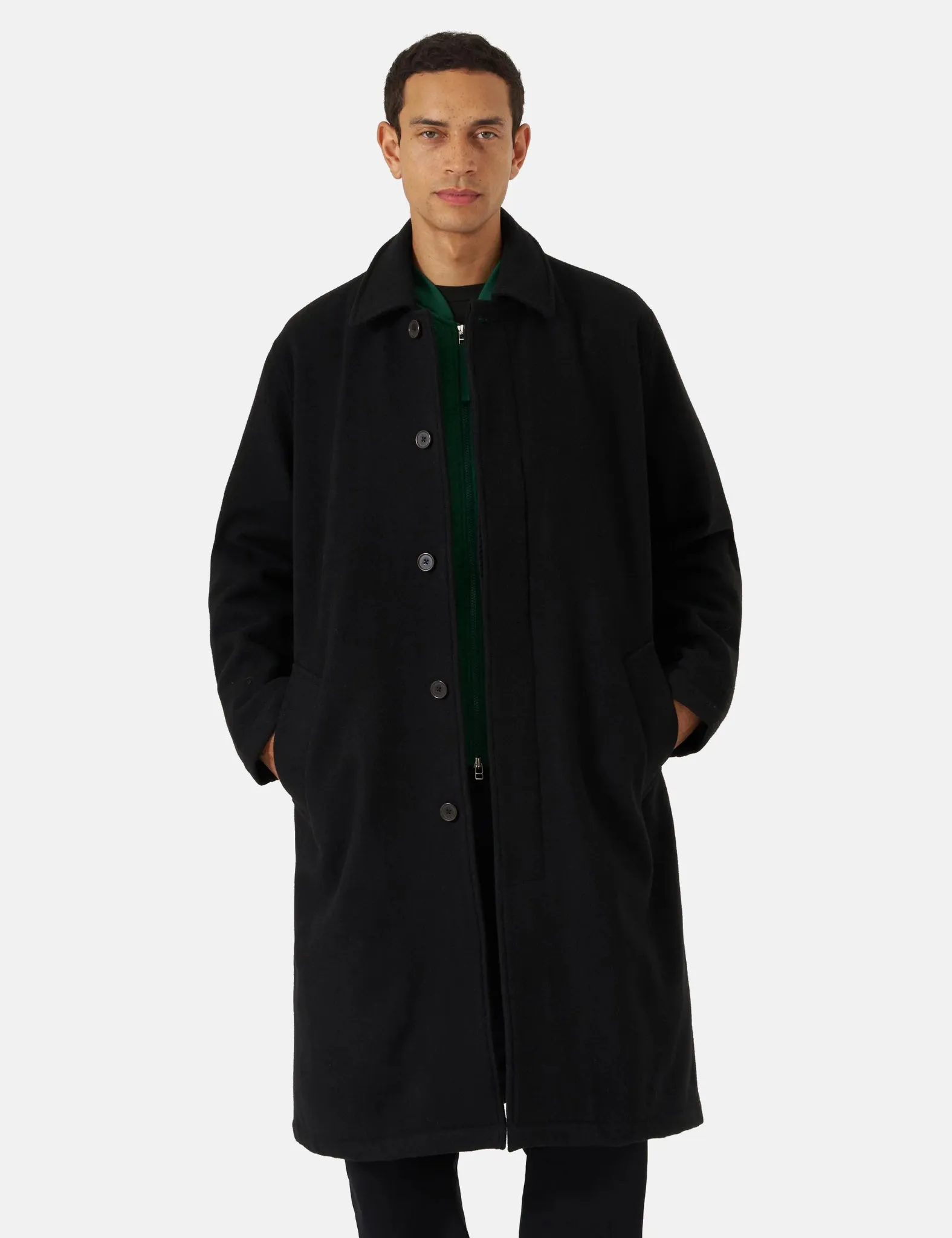 Universal Works Mowbray Wool Mac Coat - Black sold by Article London