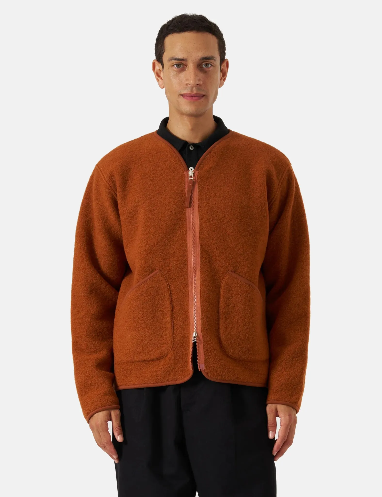 Universal Works Zip Liner Jacket (Wool Fleece) - Rust sold by Article London