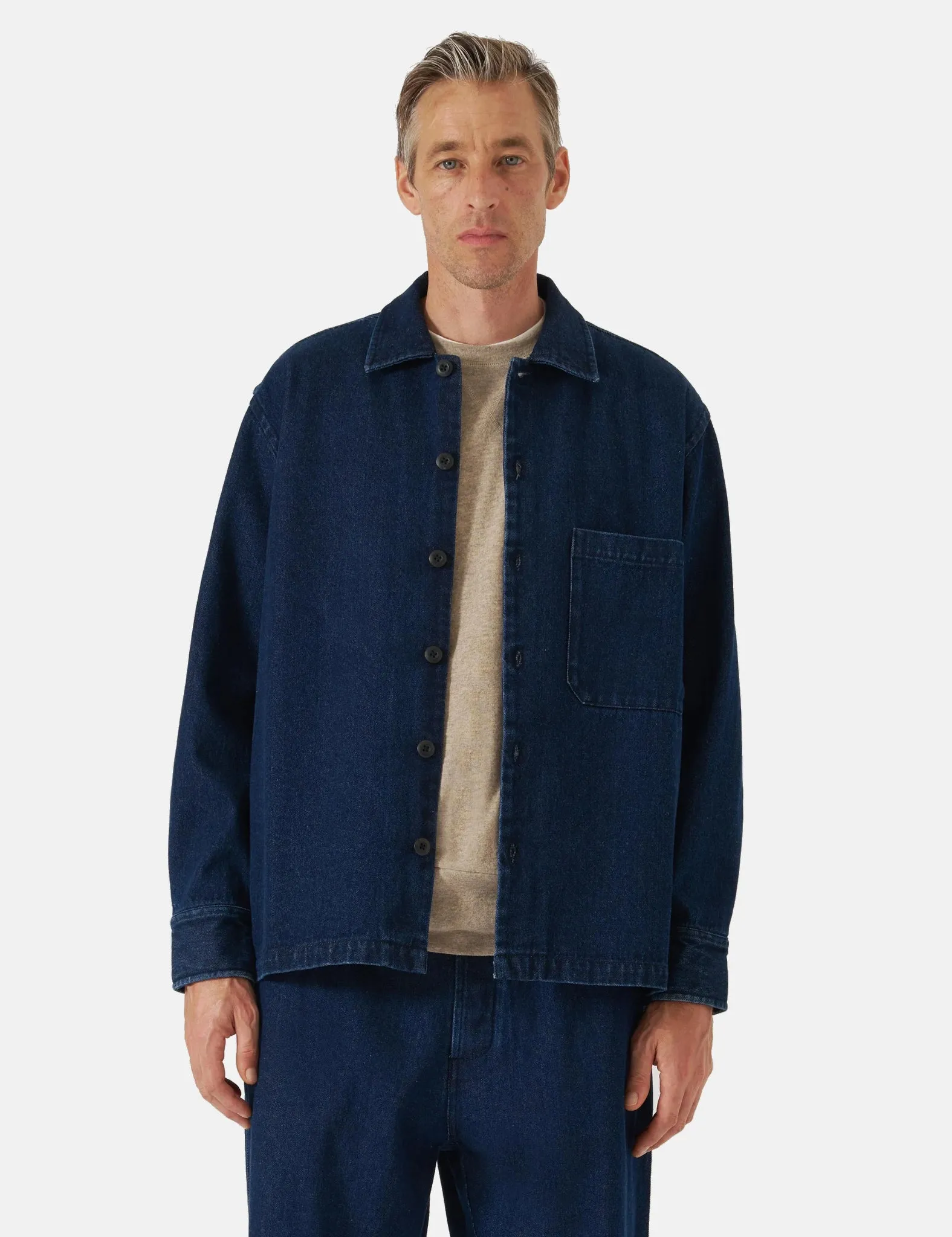 Universal Works Fatigue Shirt (Denim) - Indigo Blue sold by Article London