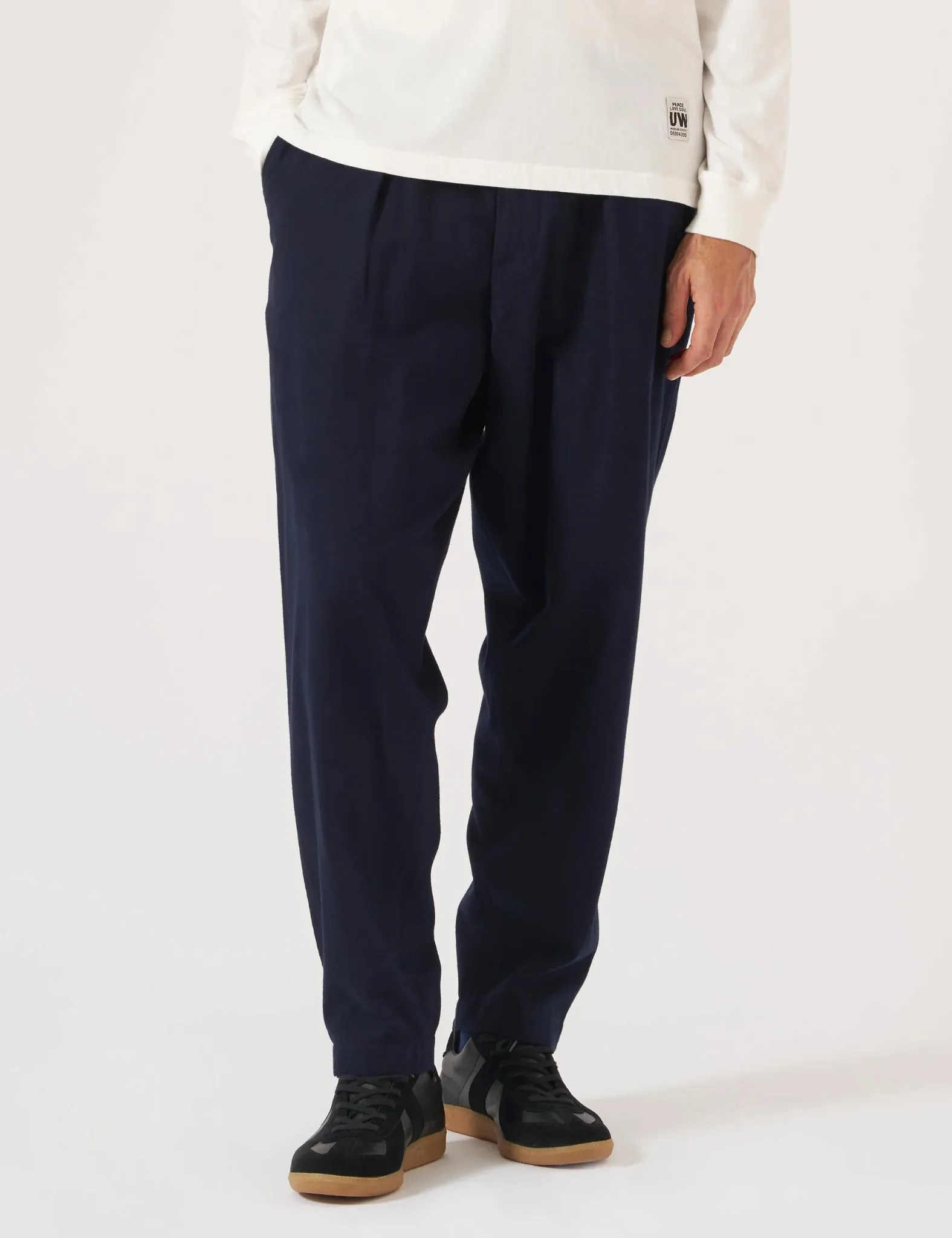 Universal Works Pleated Track Pant (Brushed Moleskin) - Navy Blue sold by Article London