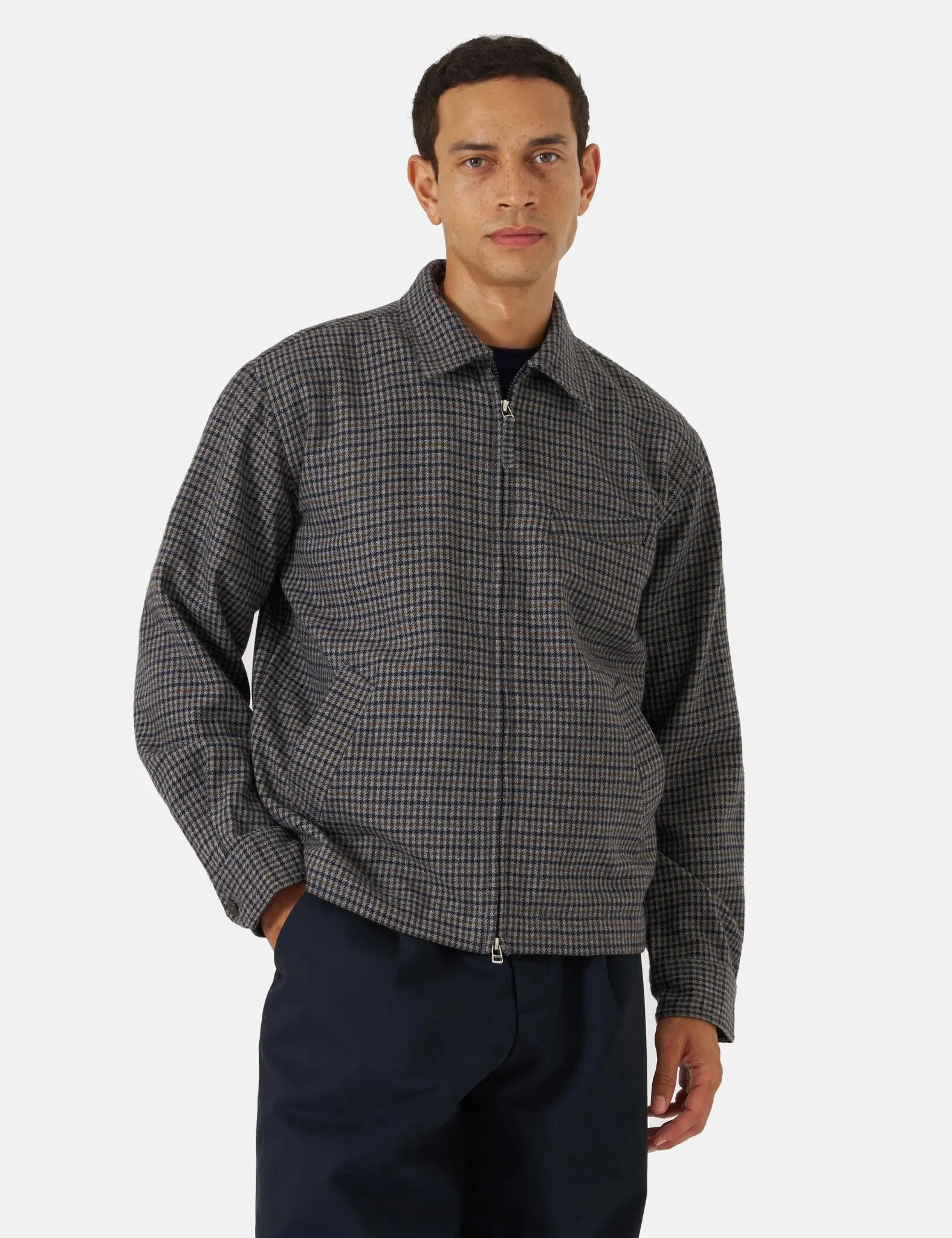 Universal Works Windcheater Jacket (Houndstooth Wool) - Charcoal sold by Article London