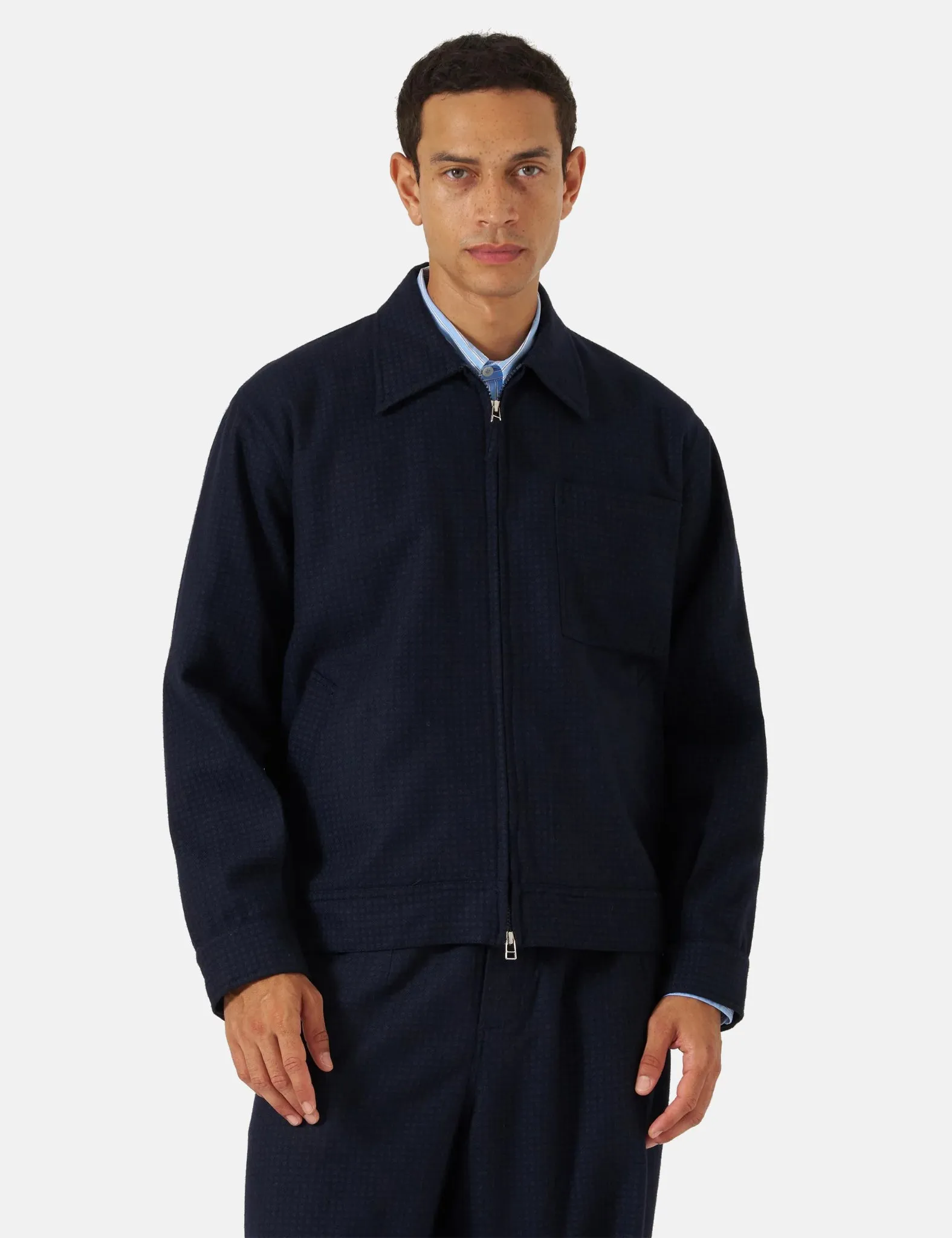 Universal Works Rose Bowl Jacket (Dot Print) - Navy Blue sold by Article London