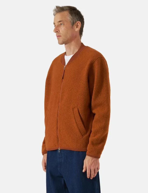 Universal Works Zip Bomber Jacket (Wool Fleece) - Rust sold by Article London