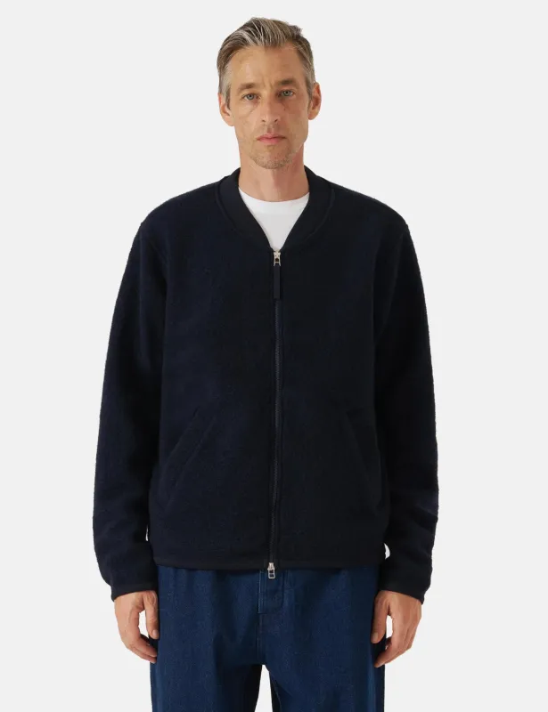 Universal Works Zip Bomber Jacket (Wool Fleece) - Navy Blue sold by Article London
