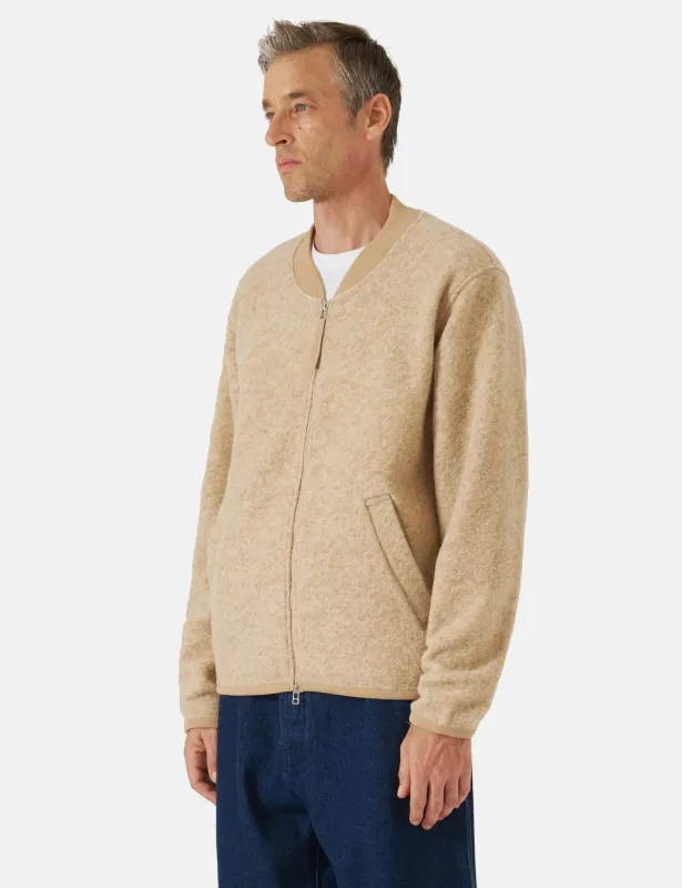 Universal Works Zip Bomber Jacket (Wool Fleece) - Fawn sold by Article London
