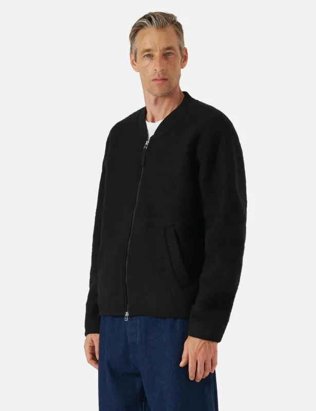 Universal Works Zip Bomber Jacket (Wool Fleece) - Black sold by Article London