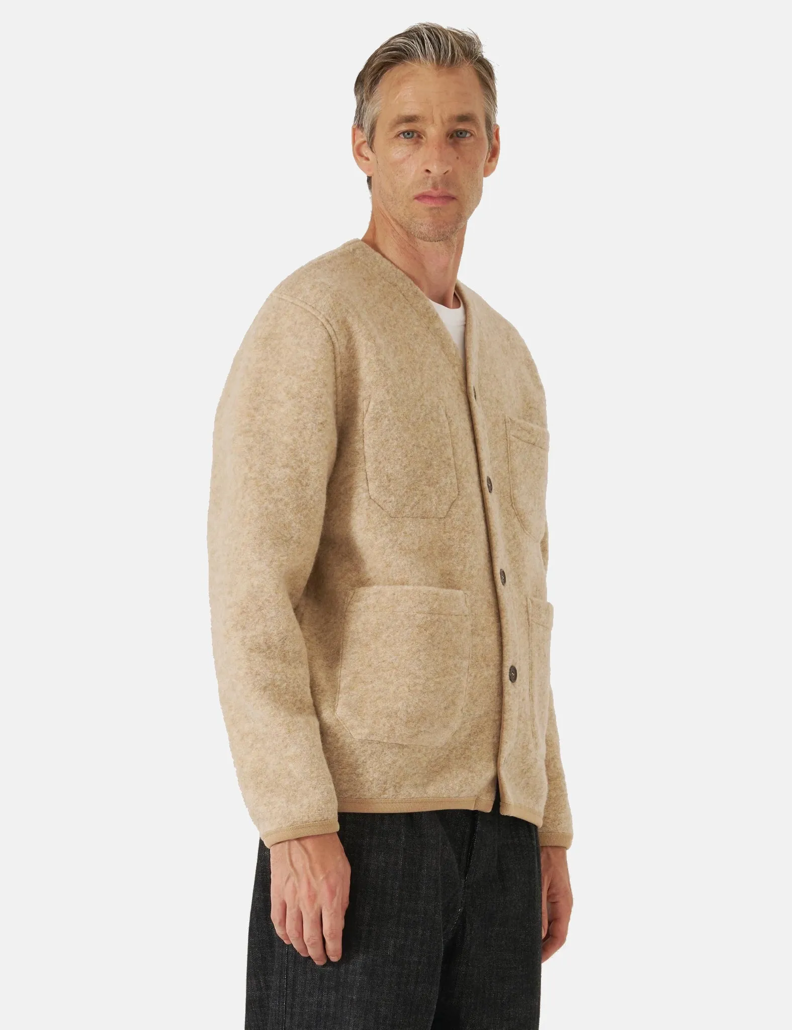 Universal Works Cardigan (Wool Fleece) - Fawn sold by Article London