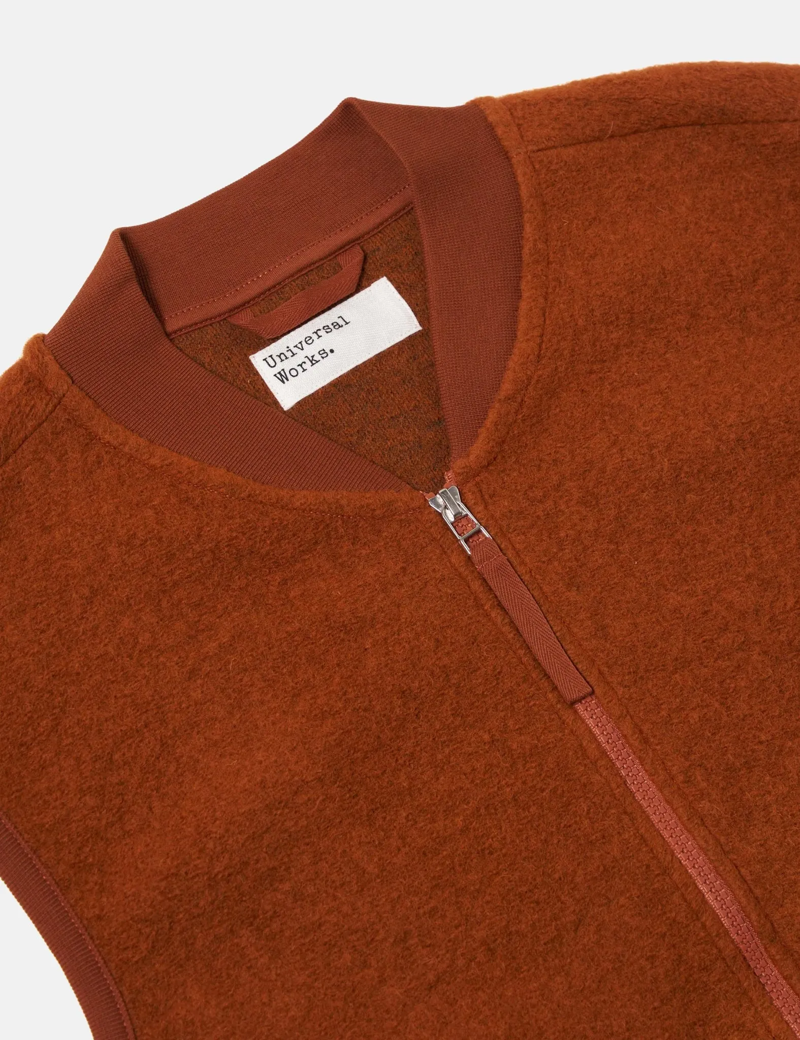 Universal Works Zip Waistcoat (Wool Fleece) - Rust sold by Article London product image thumbnail 2