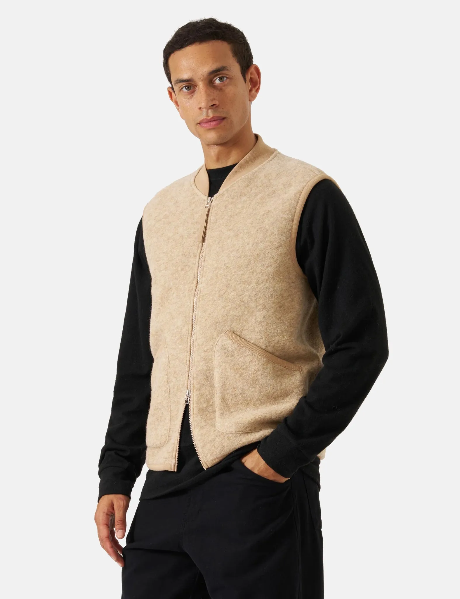 Universal Works Zip Waistcoat (Wool Fleece) - Fawn sold by Article London