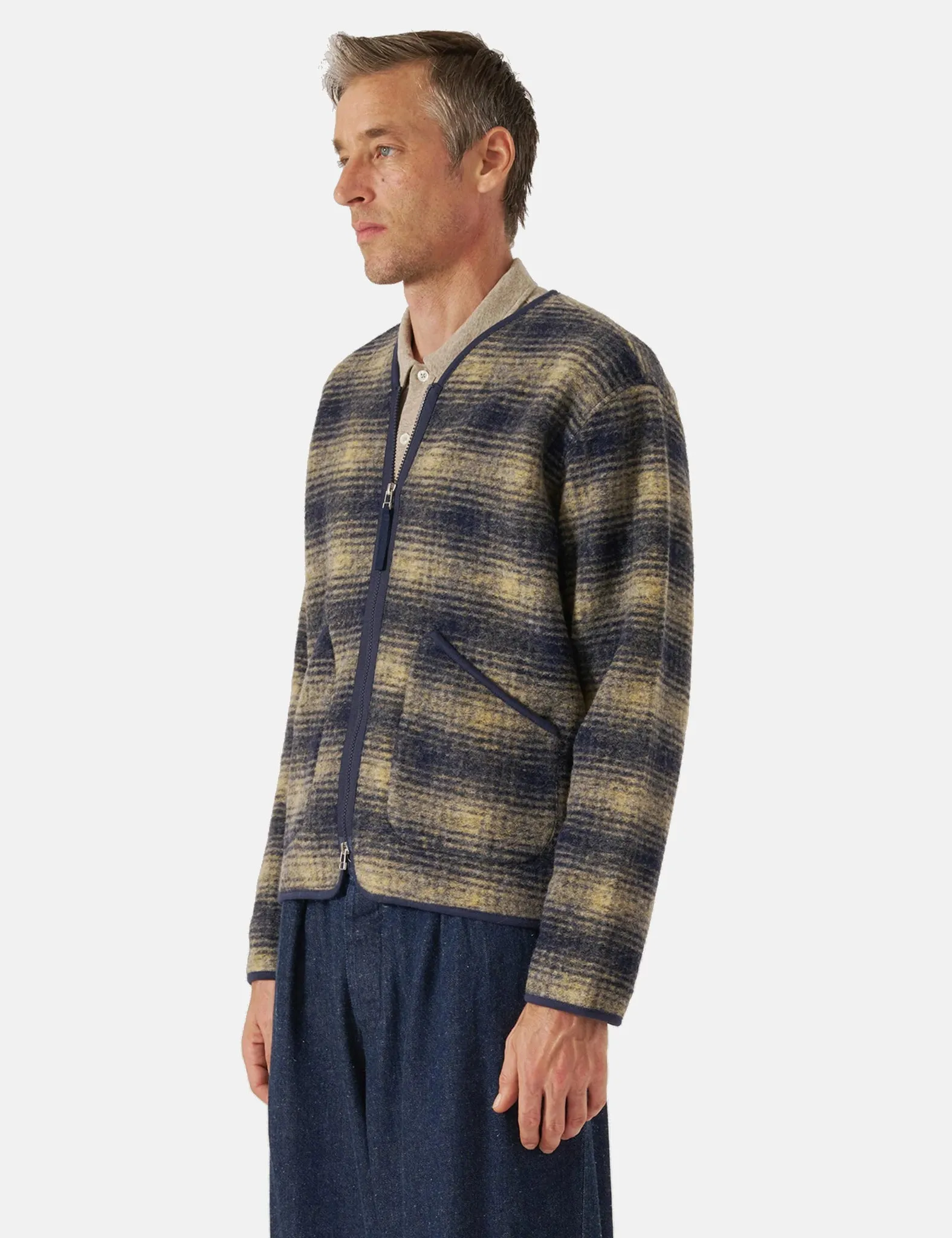 Universal Works Zip Liner Jacket (Uist Fleece) - Navy Blue sold by Article London