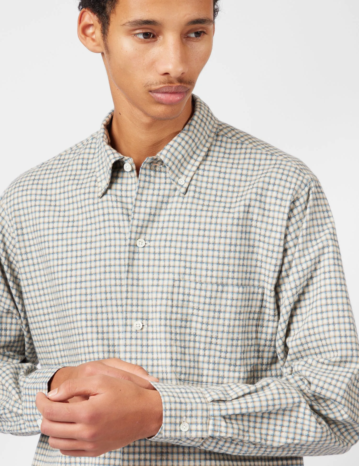 Beams Plus Open B.D. Dobby Plaid Shirt - White sold by Article London product image thumbnail 2