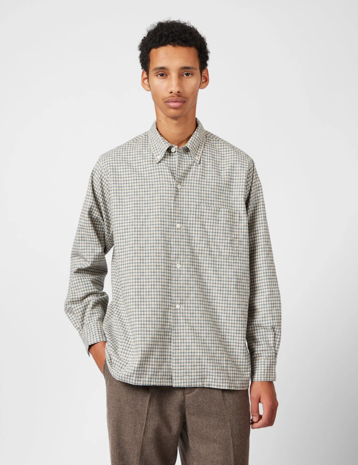 Beams Plus Open B.D. Dobby Plaid Shirt - White sold by Article London product image thumbnail 5