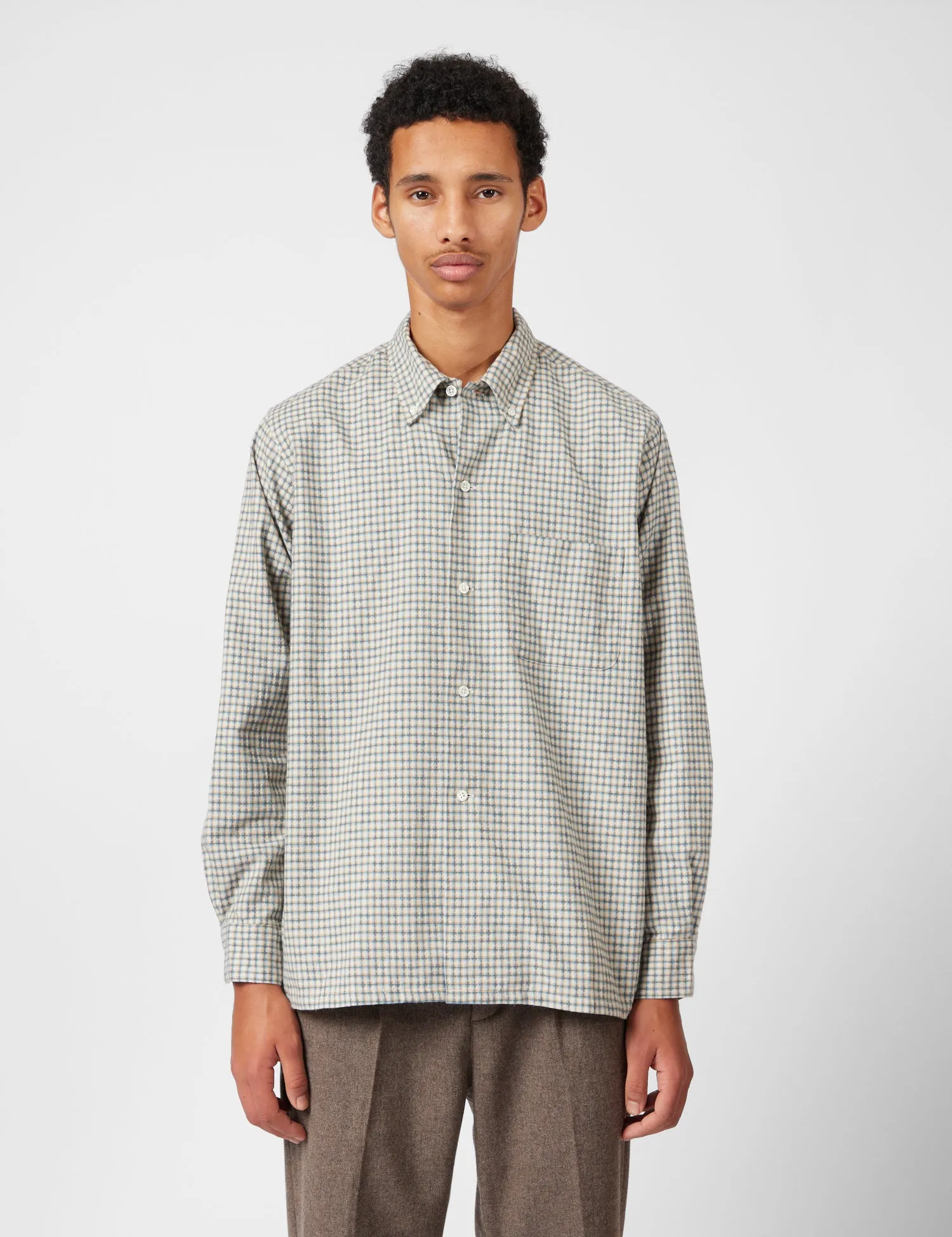 Beams Plus Open B.D. Dobby Plaid Shirt - White sold by Article London