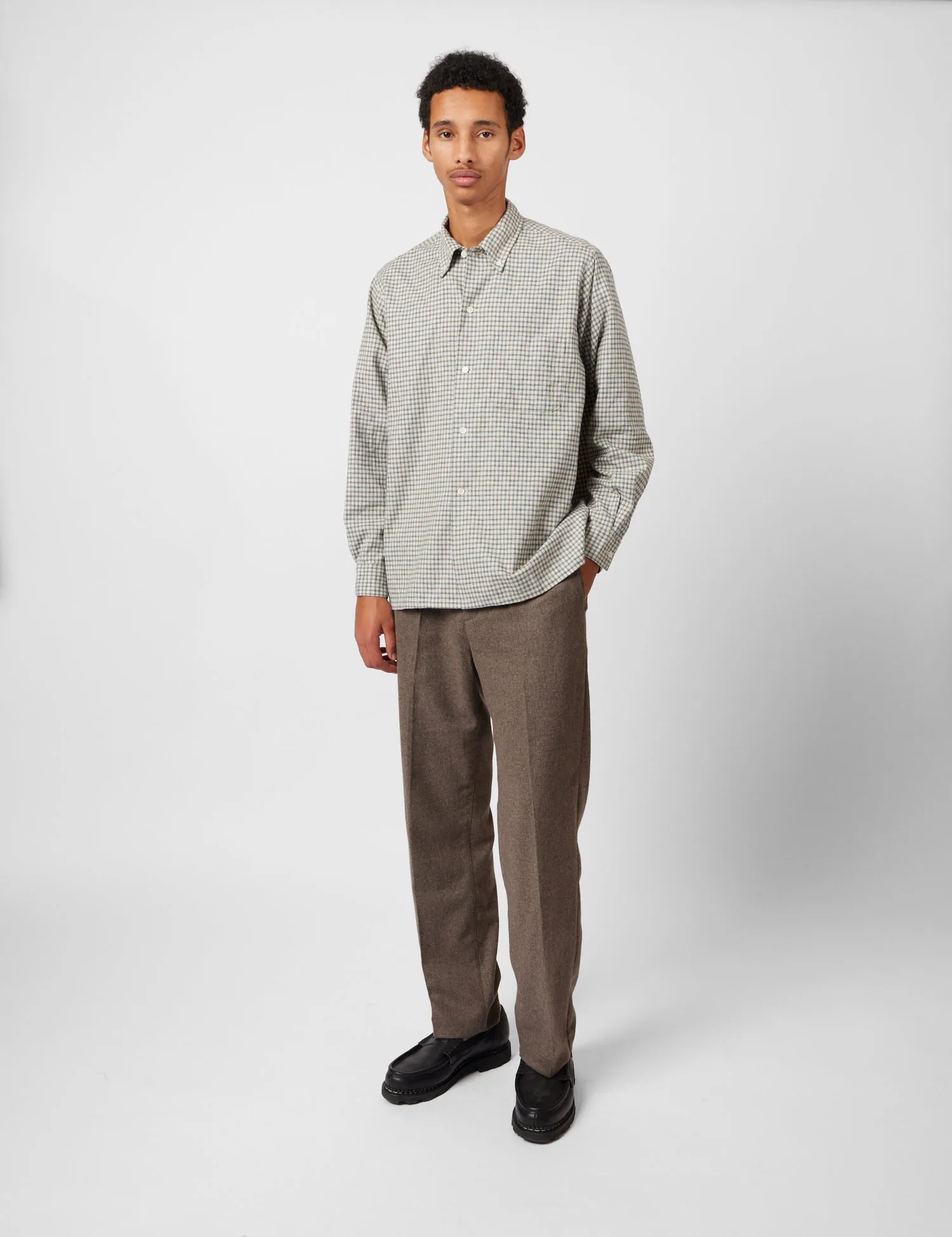 Beams Plus Open B.D. Dobby Plaid Shirt - White sold by Article London product image thumbnail 3