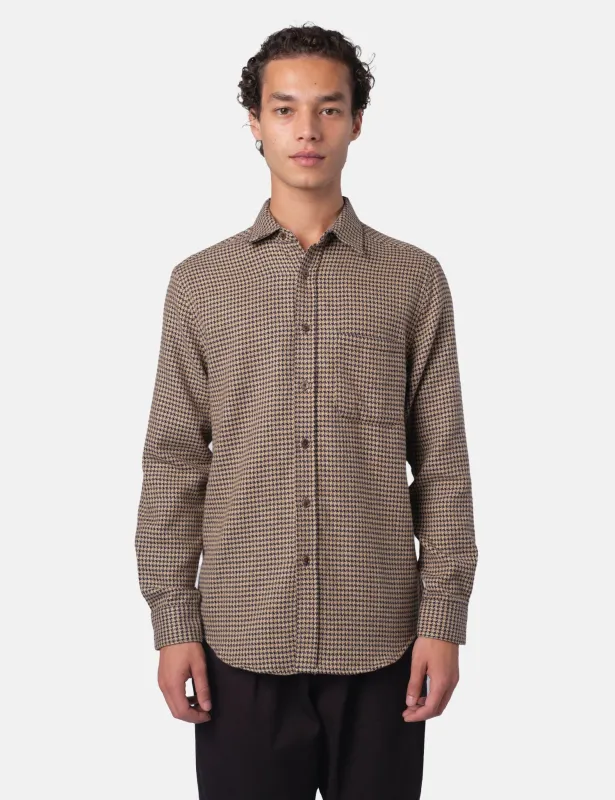 Portuguese Flannel Abstract Pied Poule Shirt - Navy Blue sold by Article London