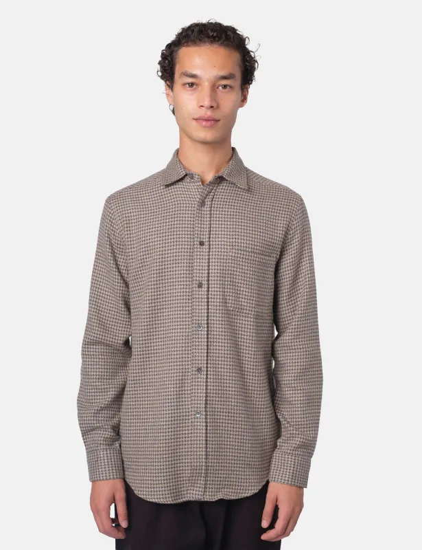 Portuguese Flannel Abstract Pied Poule Shirt - Charcoal Grey sold by Article London