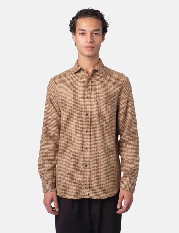 Portuguese Flannel Abstract Pied Poule Shirt - Brown sold by Article London