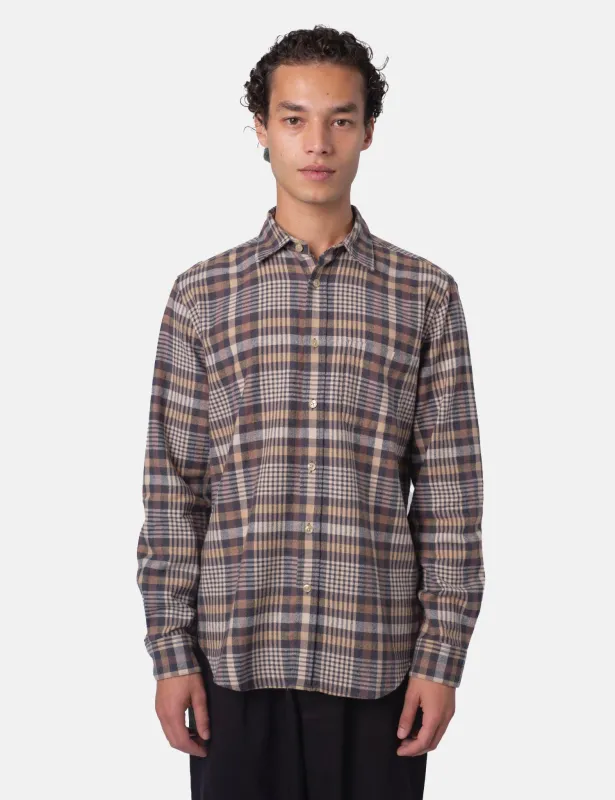 Portuguese Flannel Manta Shirt - Grey/Brown/Yellow/Off white sold by Article London