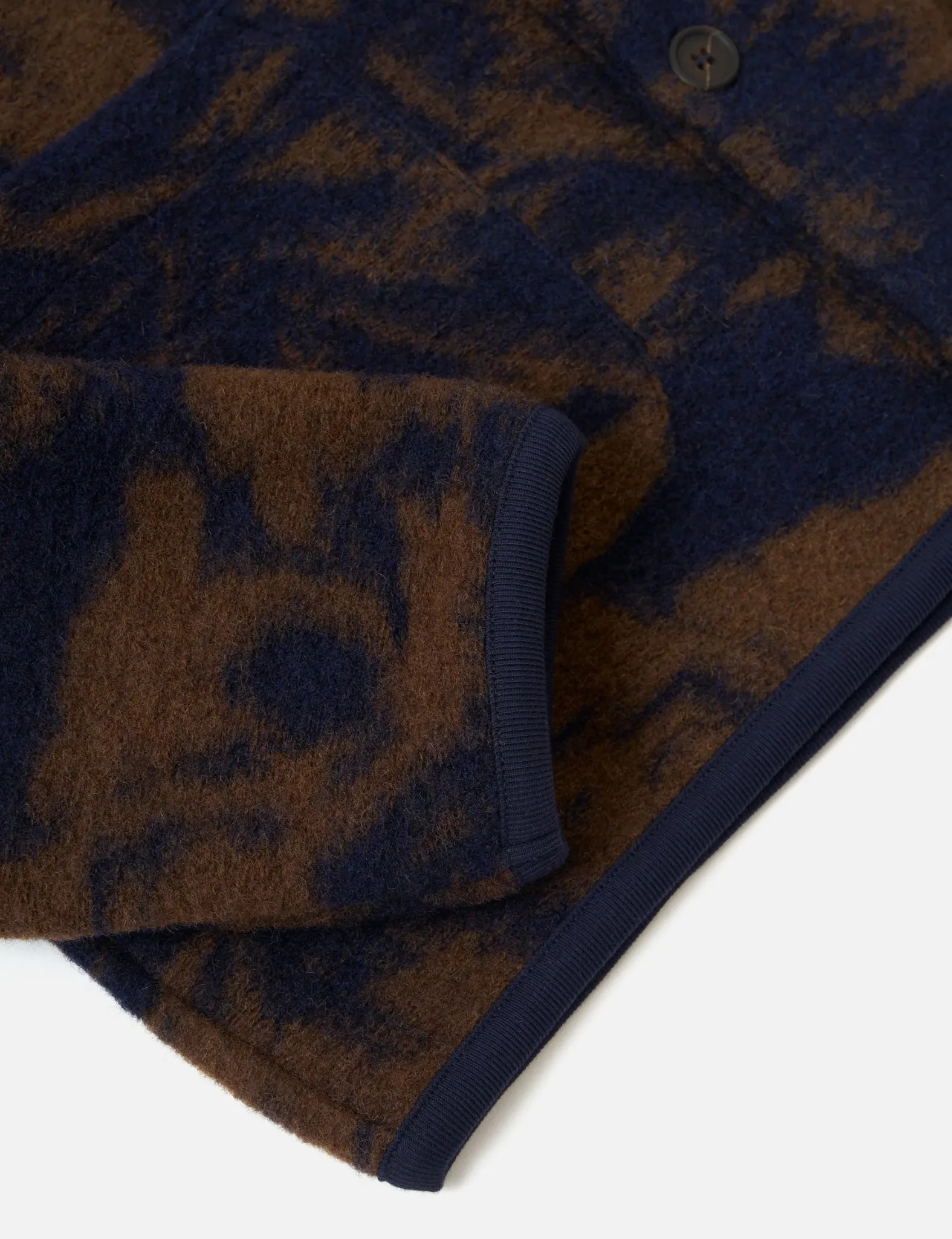 Universal Works Cardigan (Studio Fleece) - Navy/Brown sold by Article London product image thumbnail 4