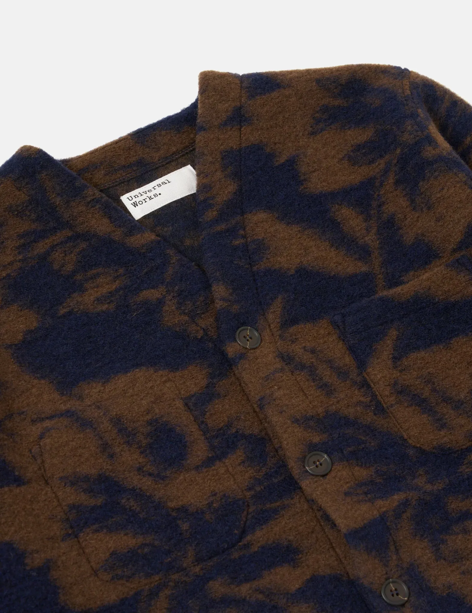 Universal Works Cardigan (Studio Fleece) - Navy/Brown sold by Article London product image thumbnail 2