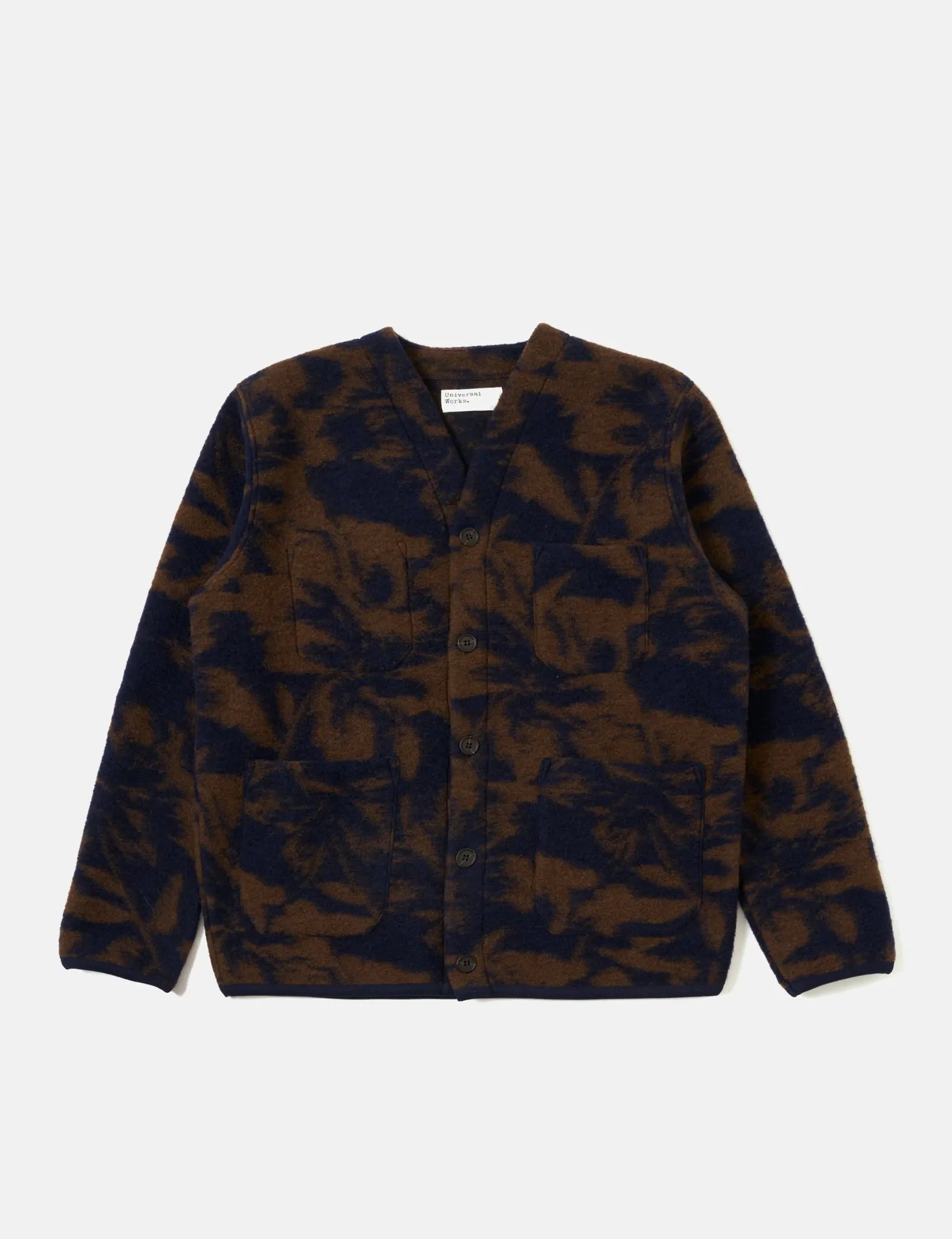 Universal Works Cardigan (Studio Fleece) - Navy/Brown sold by Article London product image thumbnail 3