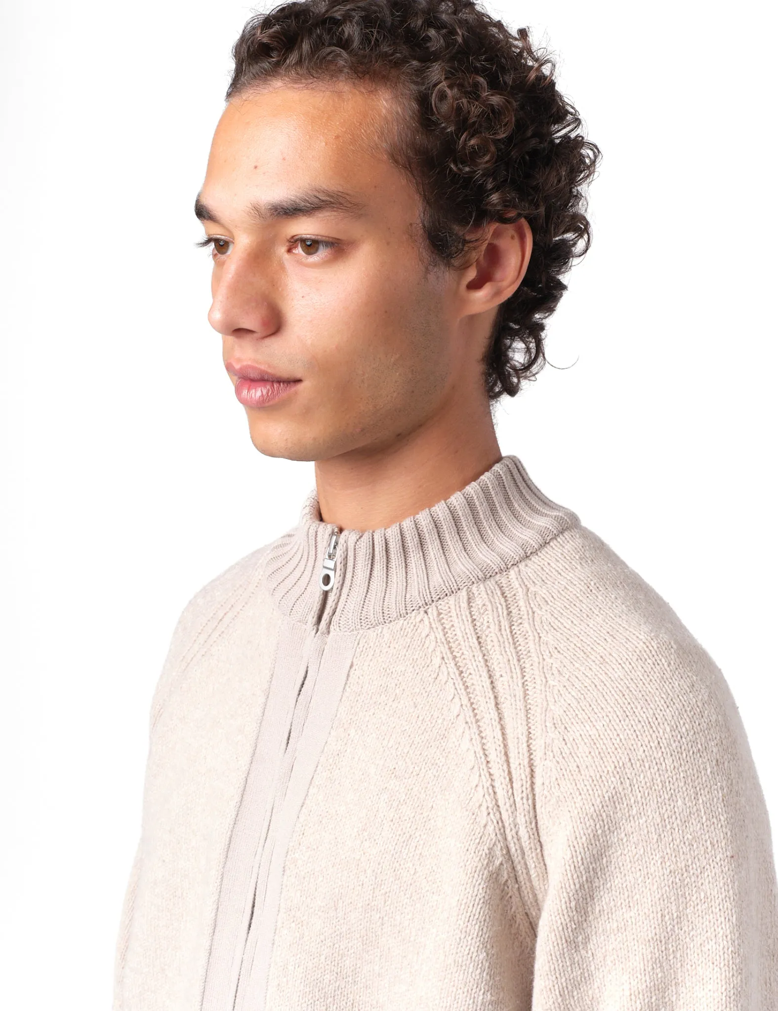 Folk Knitted Zip Through Bomber - Stone sold by Article London product image thumbnail 3