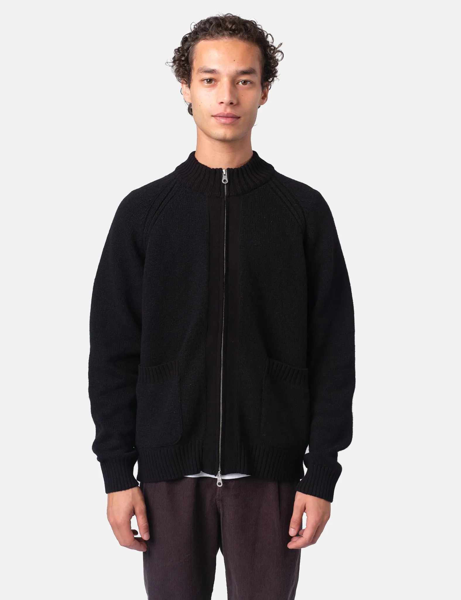 Folk Knitted Zip Through Bomber - Black sold by Article London