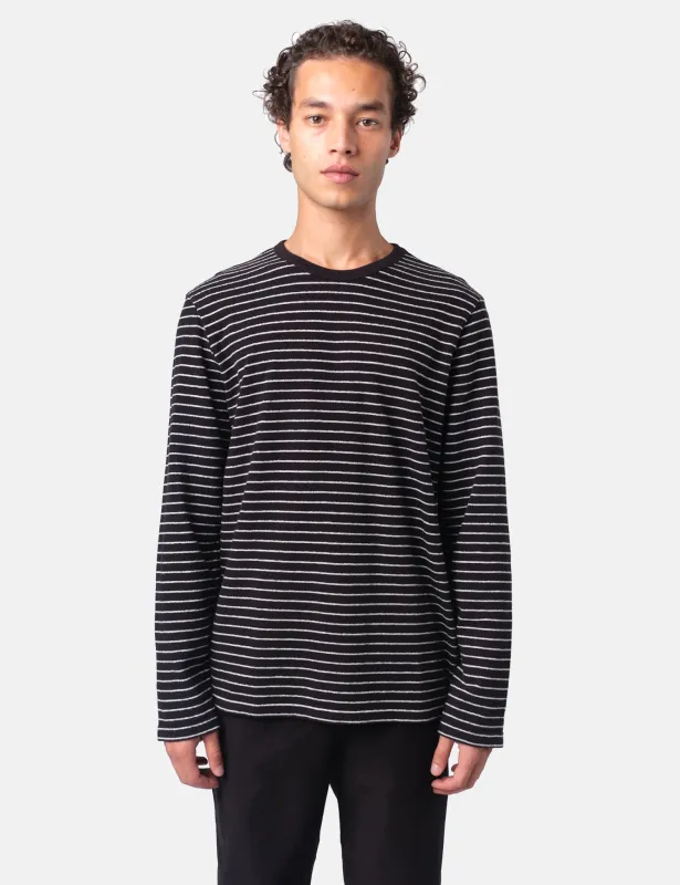 Folk Textured Stripe Long Sleeve T-Shirt - Black/Ecru sold by Article London