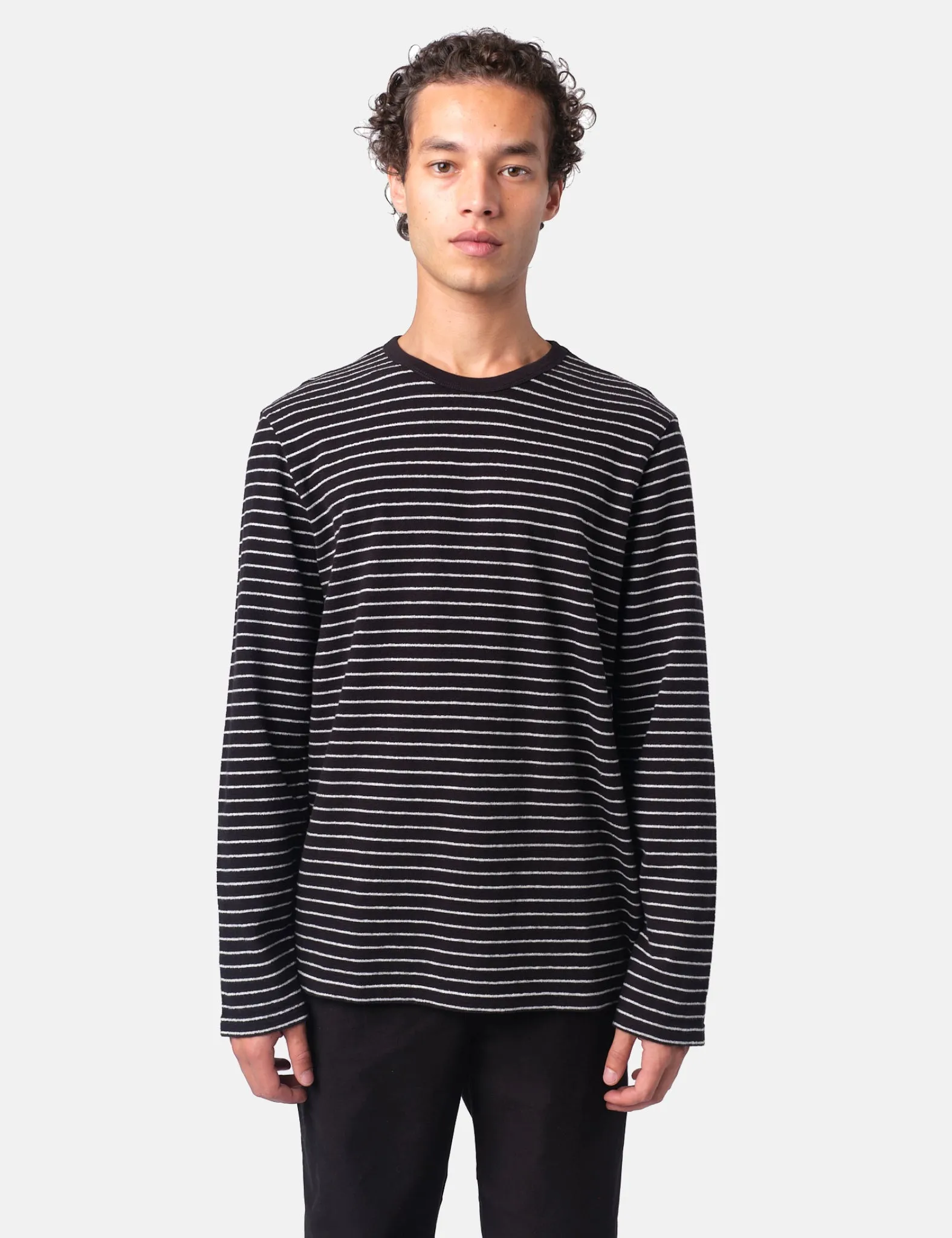 Folk Textured Stripe Long Sleeve T-Shirt - Black/Ecru sold by Article London