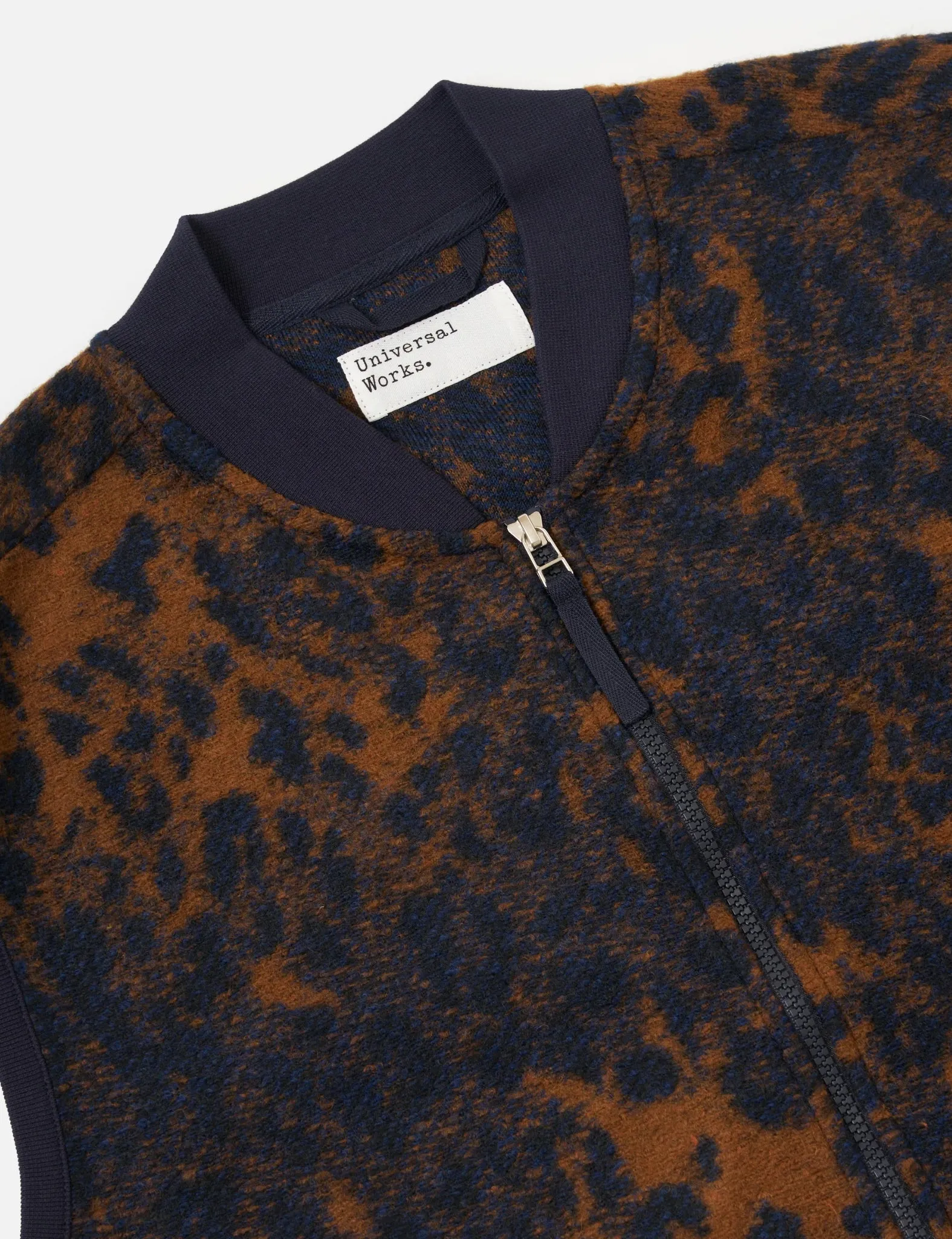 Universal Works Zip Waistcoat (Night Leopard) - Dark Navy/Brown sold by Article London product image thumbnail 2