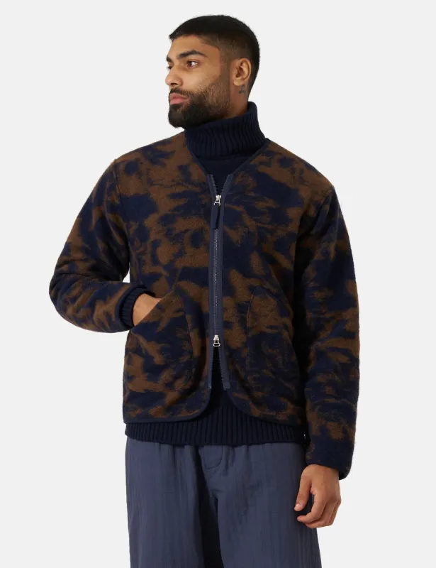 Universal Works Zip Liner Jacket (Studio Fleece) - Navy/Brown sold by Article London