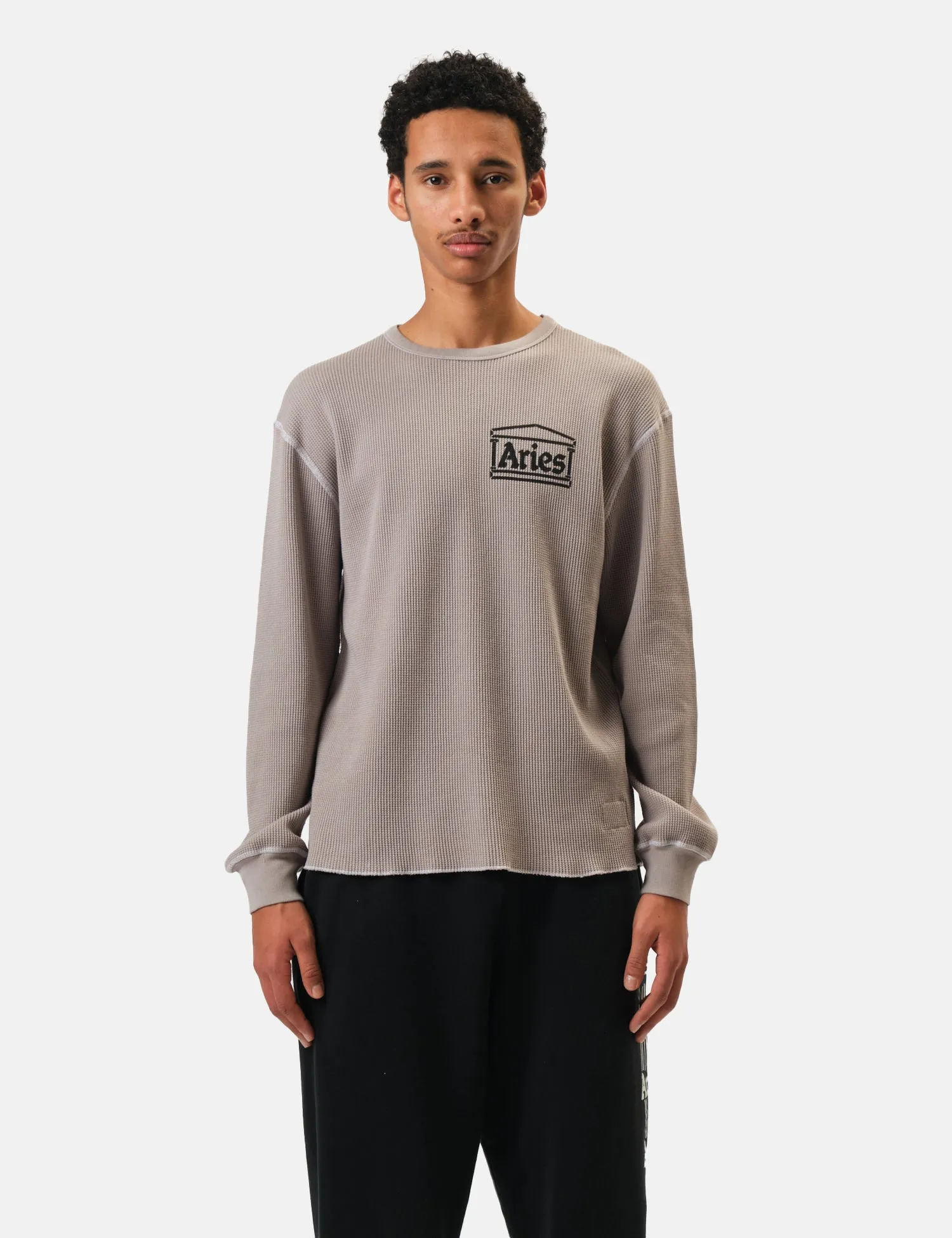Aries Reversible Temple Waffle Long Sleeve T-Shirt - Grey sold by Article London